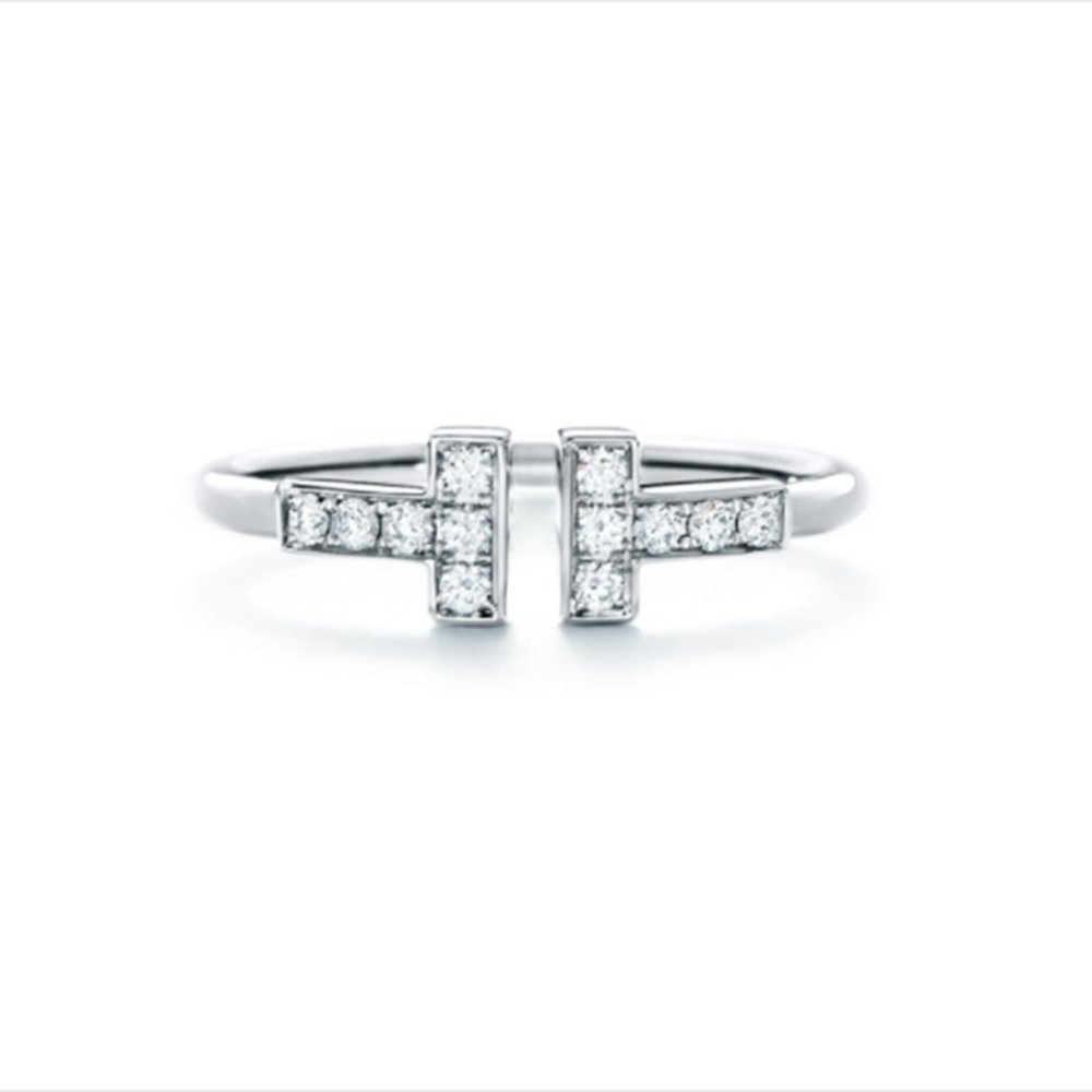 Silver Ring Double T Diamonds